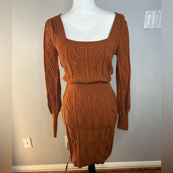 Fashion Nova “Hello Cutie” Sweater Mini Dress – Camel (Like New) - Picture 7 of 8